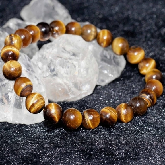 Nilcashopper Jewelry Jewelry - Natural Tiger Eye Stone Round Beads Volcanic Lava Bracelet (1 Pc )